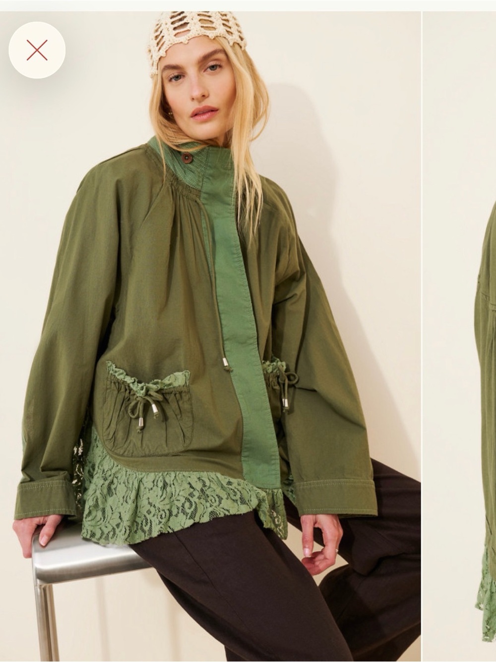 ✌🏽☮️🤎We The Free Olive Green Outset Utility Jacket Lace Ruffle Hem✌🏽🤎☮️ - Picture 4 of 16